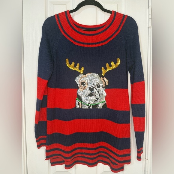 Ugly Christmas Sweater with Sequin Dog Design - Picture 1 of 5